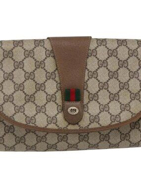 GUCCI GG Supreme Web Sherry Line Clutch Bag PVC Beige Gold 89 01 030 Auth ti3723